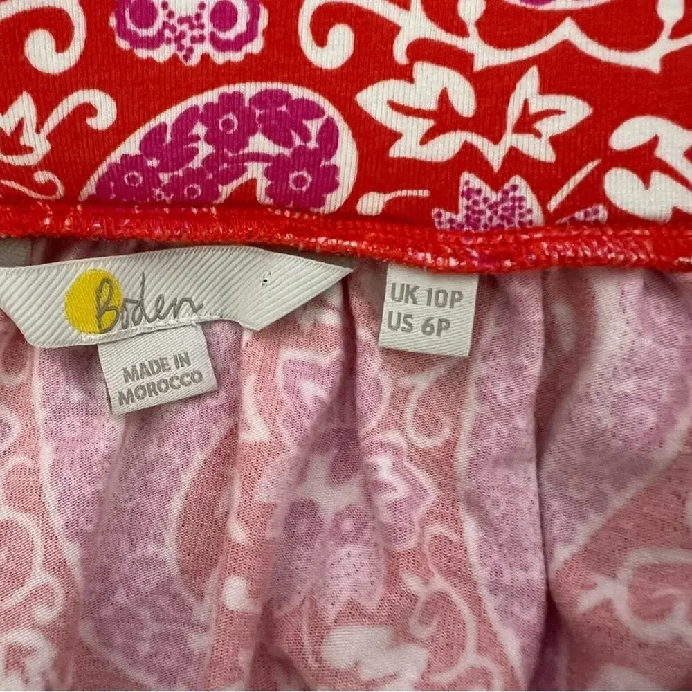 Boden Pull On Jersey Enchanted Paisley Pink Print Skirt Size 6 Petite